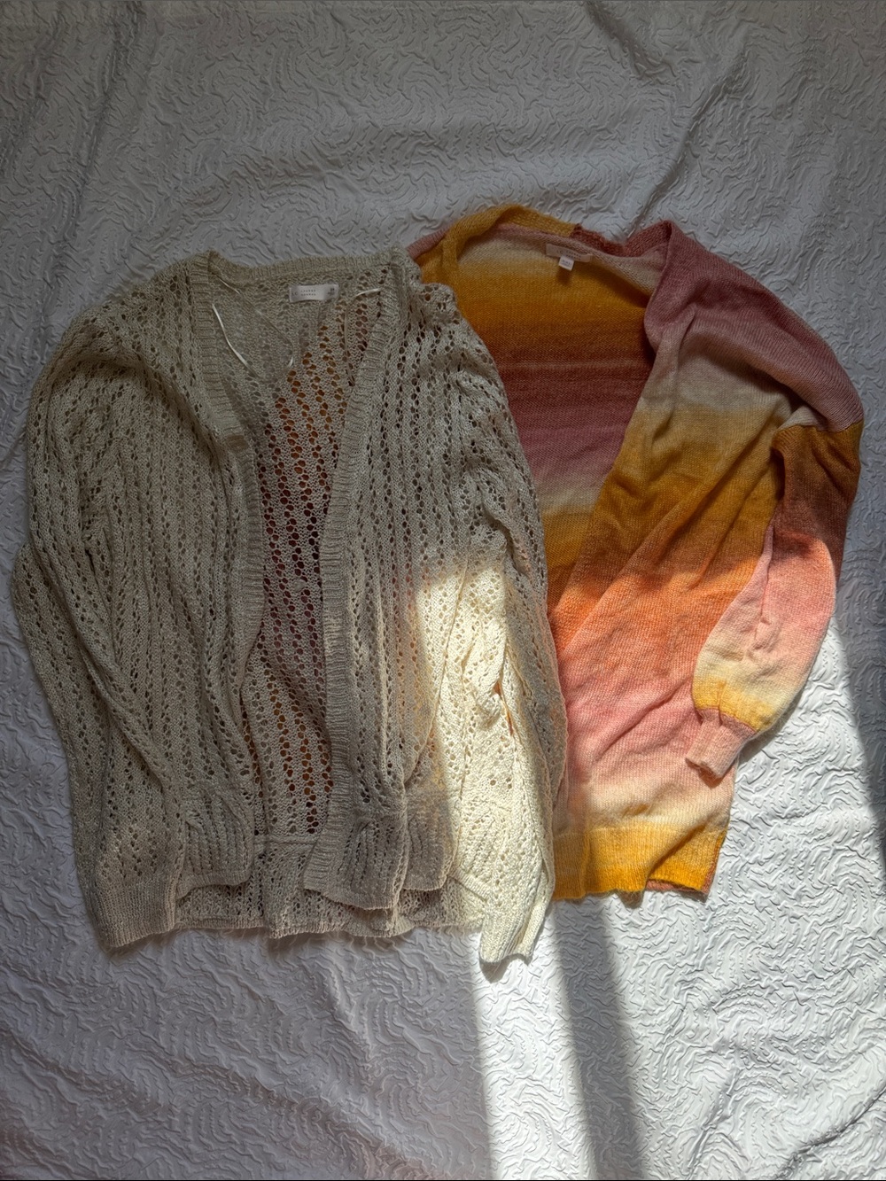 LC Lauren Conrad Cream Open-Knit Cardigan & Multicolor Gradient Sweater
